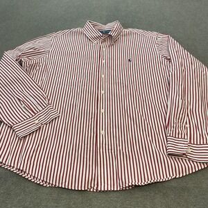 Ralph Lauren Shirt Mens 2XL Red White Striped Custom Fit Button Down Long Sleeve